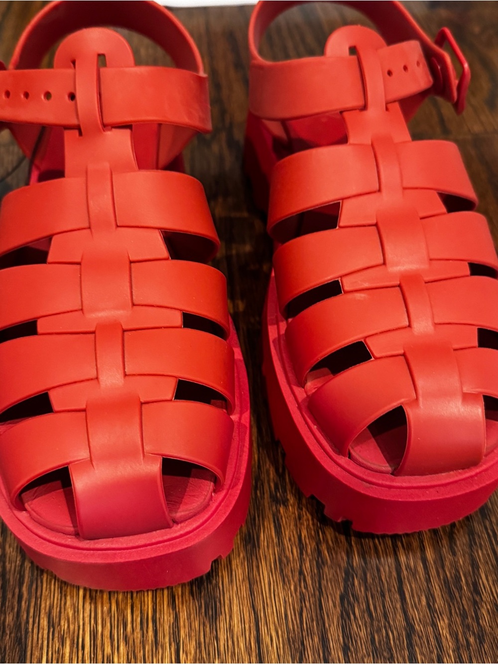 Zara Red Woven Platform Sandals with Buckle Strap